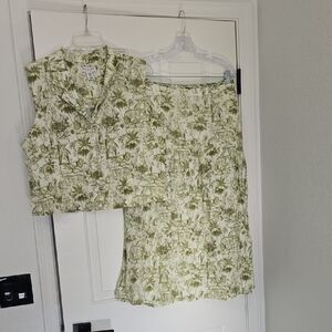 Rachel ZoeGreen Palm Tree Print Two-Piece Set Sz Xl